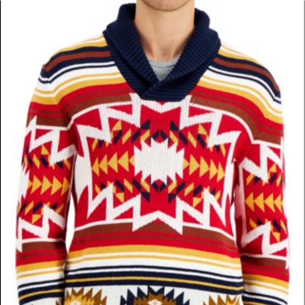 Sun + Stone Men’s Red Multi Southwest Print Sweater